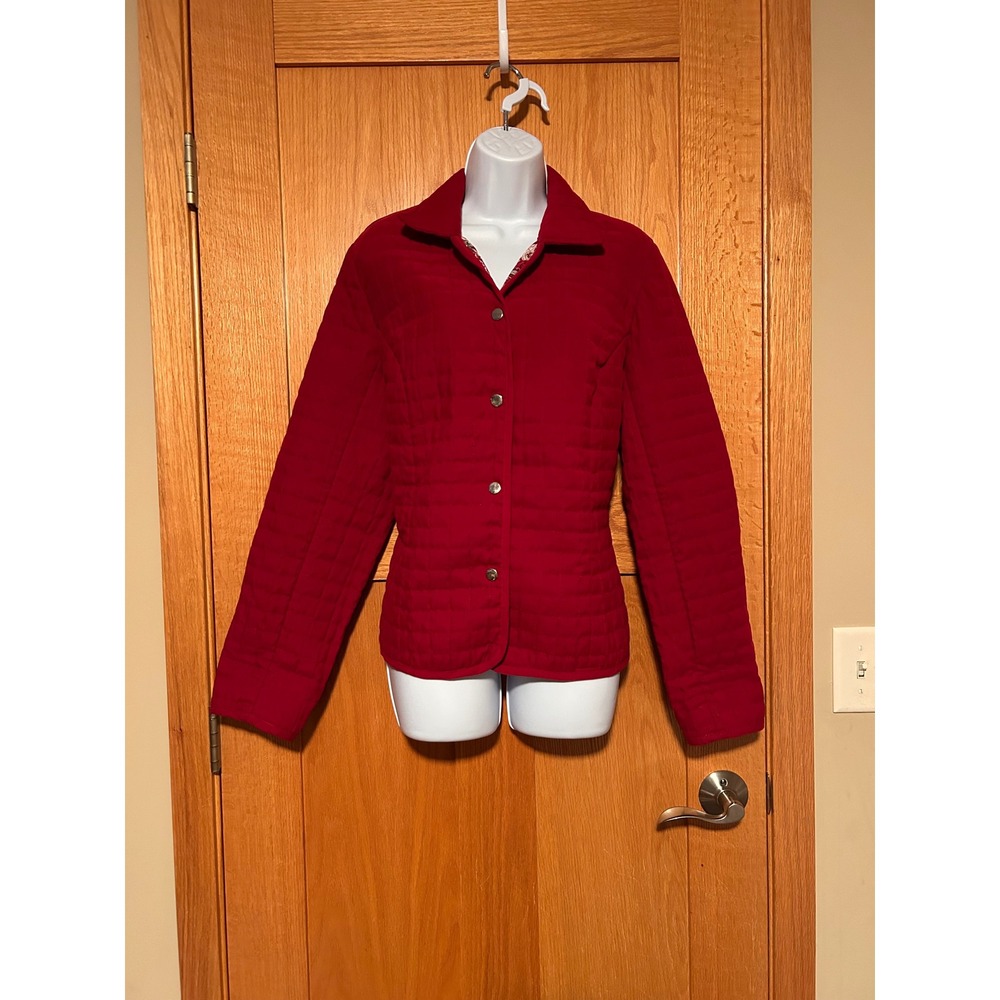Briggs New York Red Quilted Button Front Women's Jacket Paisley Lining Size 14